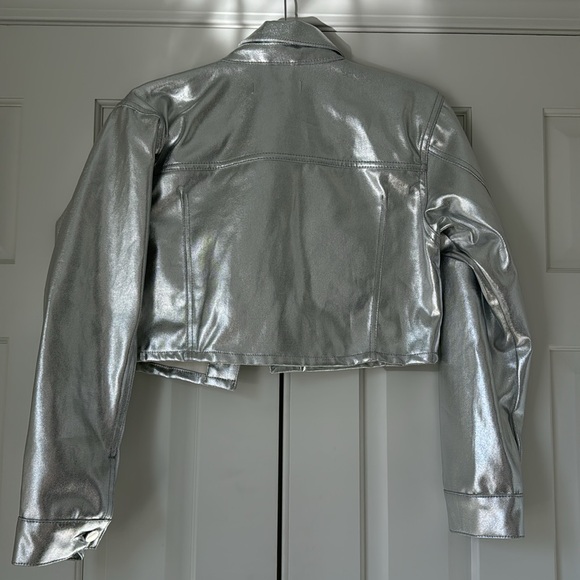 NWT Zara Silver Denim Jacket XS | silver metallic denim cropped jacket - Picture 10 of 10